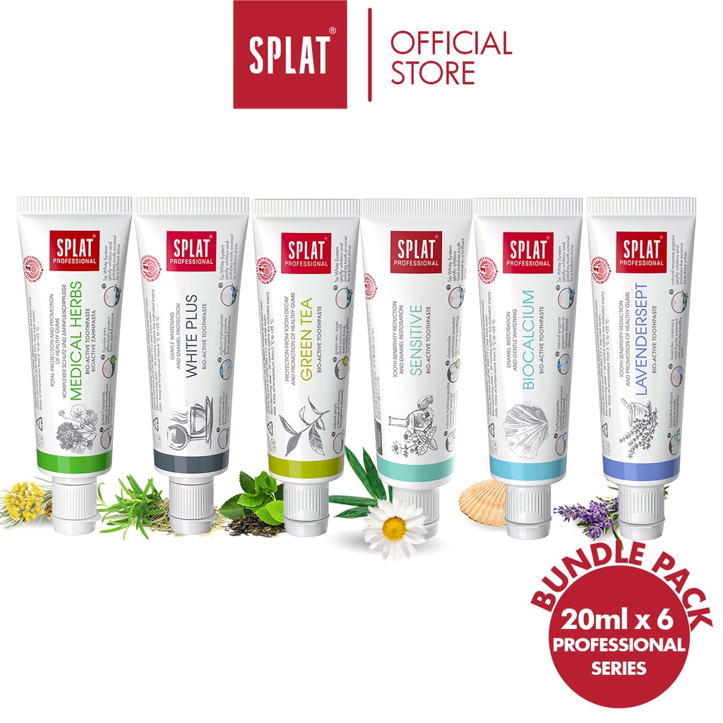 Combo 6 Tuýp Nhỏ Dùng Thử SPLAT Professional Series Chăm Sóc Răng Toàn Diện, Làm Trắng Răng 20ml x 6 Tuýp