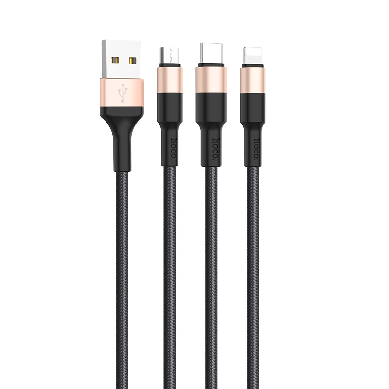 Cáp sạc 3 đầu Hoco X26 Xpress cổng Lightning+Micro USB+Type-C - Hàng Chính Hãng