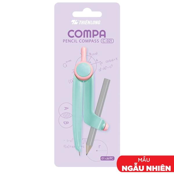 Bộ Compa Kèm Bút Chì Gỗ - Thiên Long C-021 (Mẫu Màu Giao Ngẫu Nhiên)
