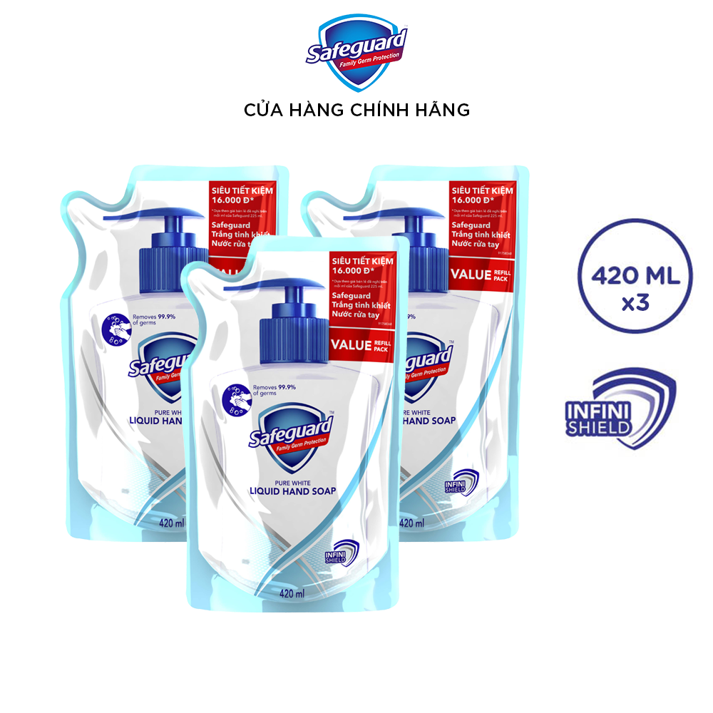 Combo 3 Túi Nước Rửa Tay SAFEGUARD Trắng Tinh Khiết 420ml x3