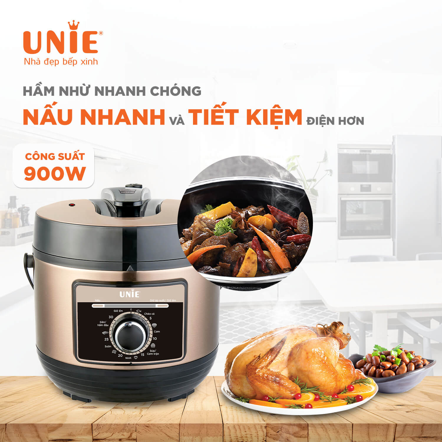 Nồi Áp Suất Điện  Đa Năng  Cao Cấp UNIE UPC5081Y Tiêu Chuẩn Đức Thiết Kế Sang Trọng Tích Hợp 7 Chức Năng Nấu Công Suất 900 W - Hàng Chính Hãng