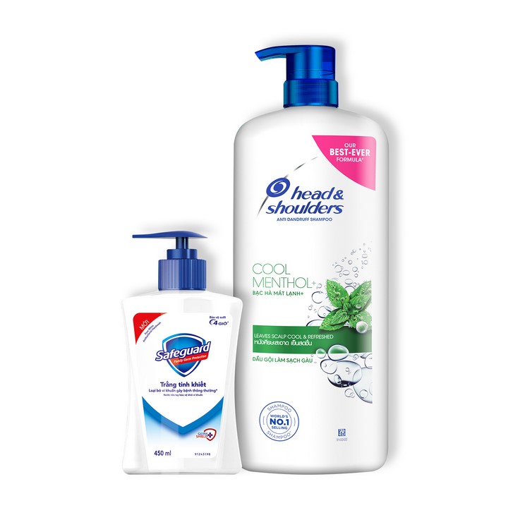 Combo Dầu Gội Head &amp; Shoulders Bạc Hà Mát Lạnh 1200g + Nước Rửa Tay Safeguard Trắng Tinh Khiết 450ml