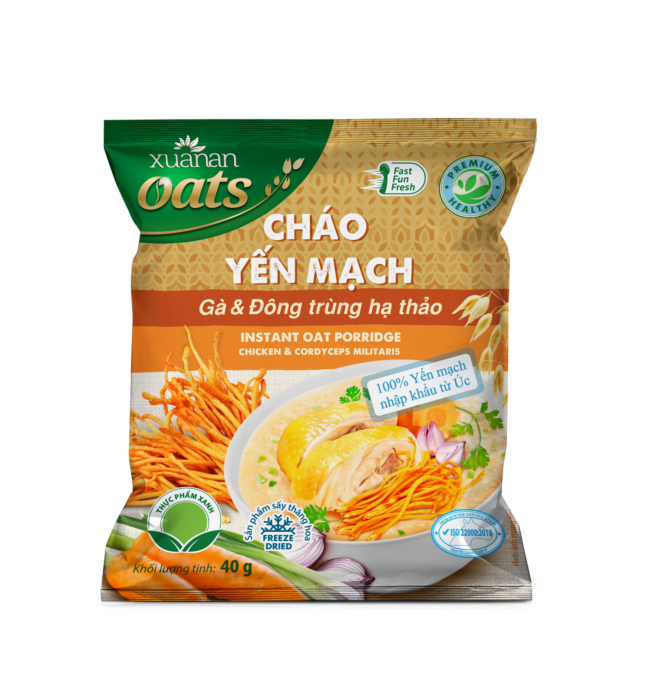 Thùng 30 Gói Cháo Yến Mạch Thịt Heo Bằm Xuân An 40G
