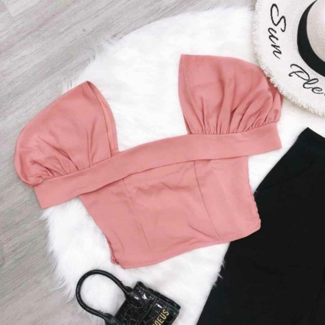 Sét áo tay phồng croptop quần tây