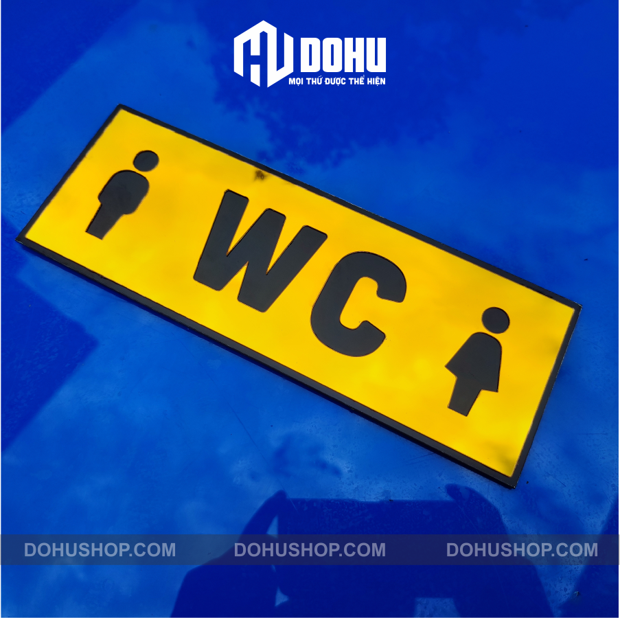 Bảng toilet, biển wc, bảng phòng vệ sinh gương vàng 25x9cm - có sẵn keo dán