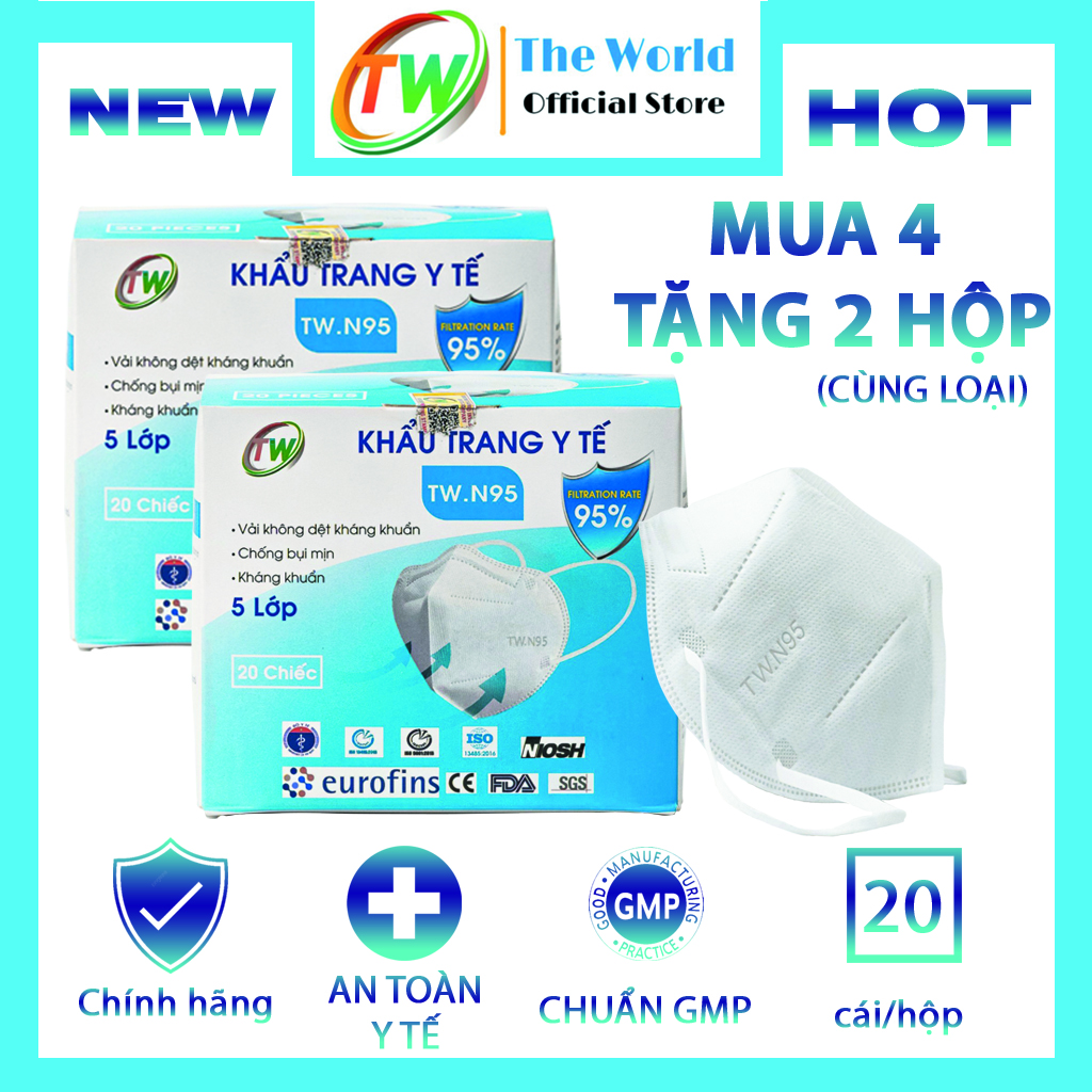 Khẩu trang T W 5 lớp kháng khuẩn, chống bụi mịn - Hàng chính hãng The World