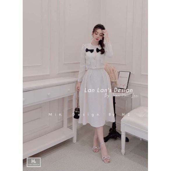 Set Váy Tiểu Thư Sang Chảnh Có Nơ Đính Ngực