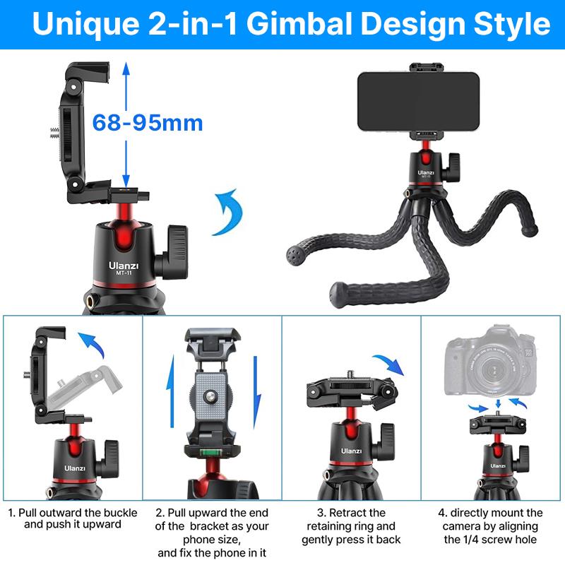 Ulanzi MT-11 Chân máy bạch tuộc linh hoạt Điện thoại thông minh DSLR SLR Vlog Chân máy du lịch Di động Chân máy 2 trong 1 Mở rộng cánh tay ma thuật vít 1/4 Màu sắc: Thêm Bluetooth