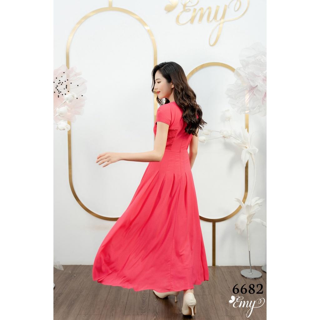 Đầm Maixi EMY EM6682 Hồng Smocking