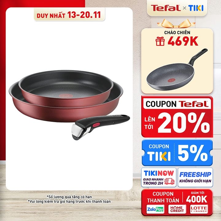 Bộ nồi chảo cán rời 3 món Tefal Ingenio Daily Chef (chảo chiên 22cm, chảo chiên 26cm, tay cầm rời) - Hàng chính hãng