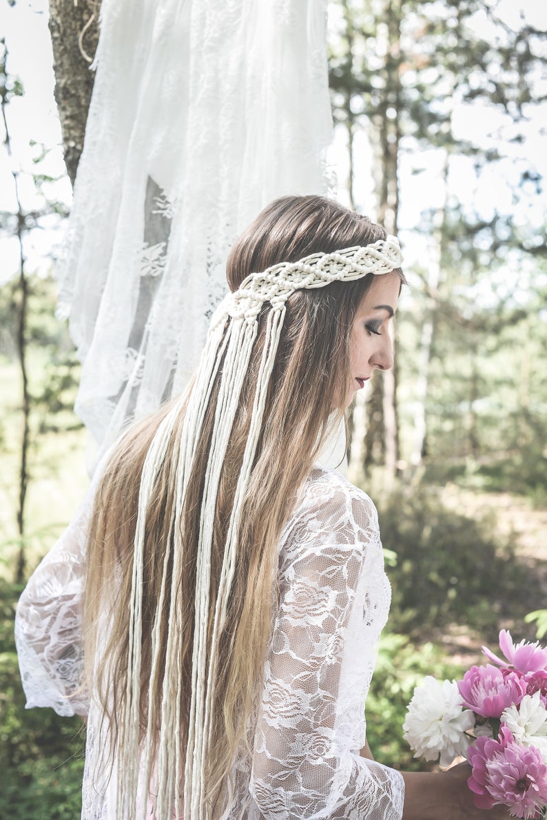 Băng đô macrame bờm cài tóc trang trí mũ macrame veil hairpiece