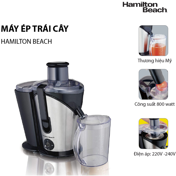 Máy Ép Trái Cây Hamilton Beach Big Mouth 800 Watt 2 Tốc Độ Màu Đen - 67750-CE - Hàng Chính Hãng