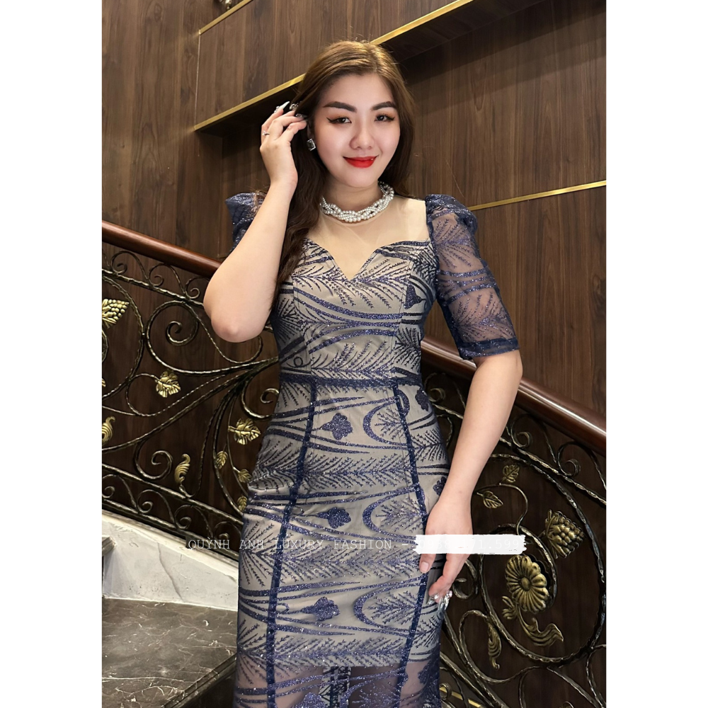 Đầm kim sa dáng đuôi cá Xanh đen Neala