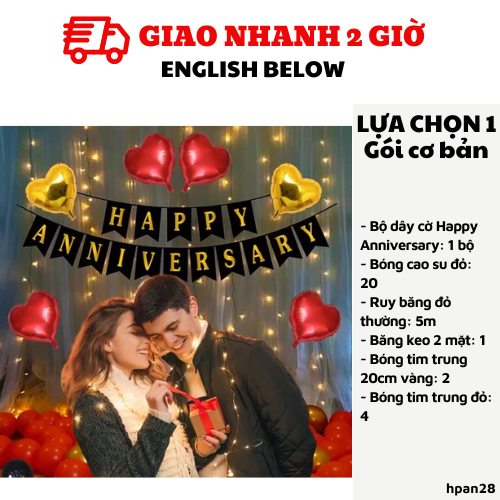 Bộ dây cờ trang trí ngày kỷ niệm đẹp Happy Anniversary hpan28