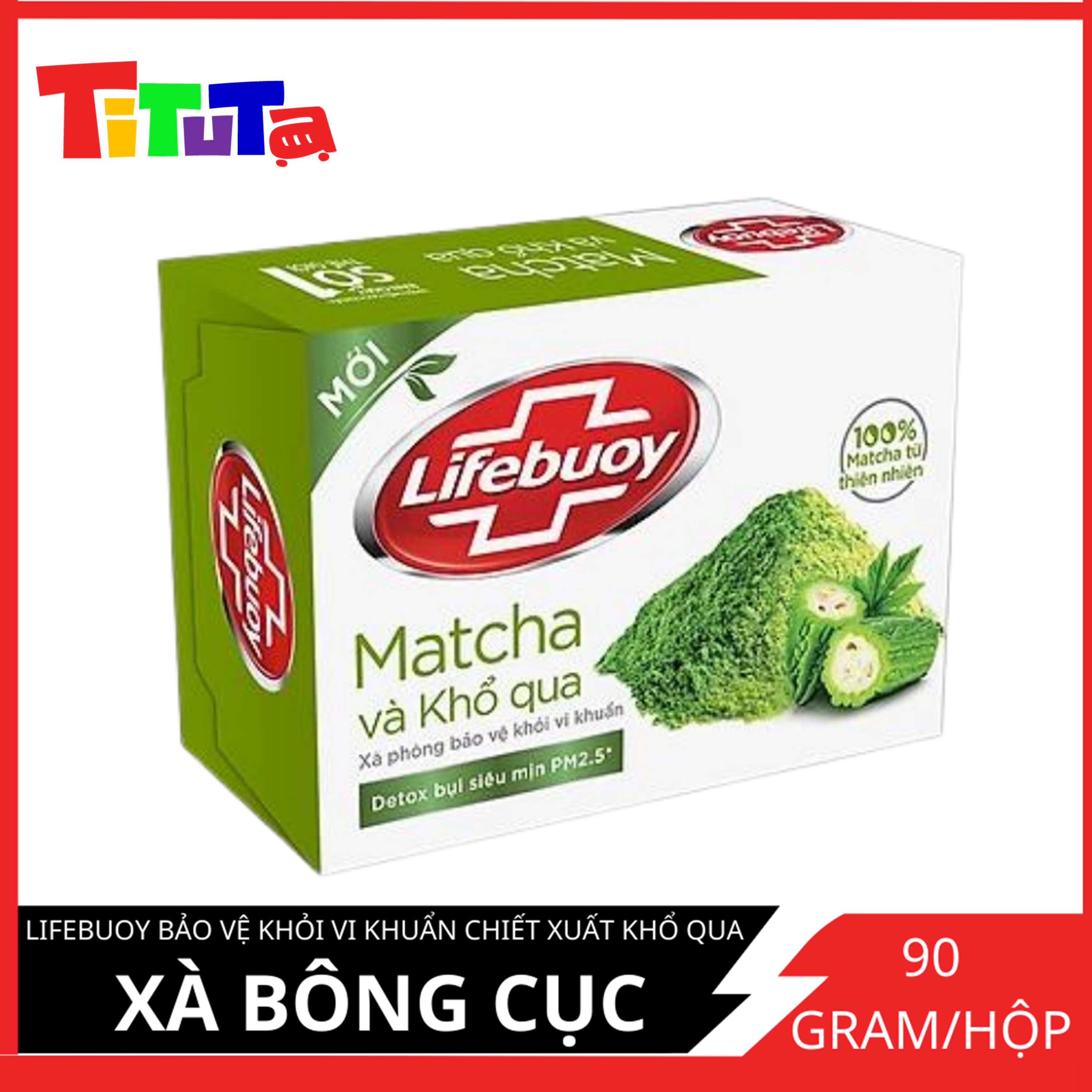 Xà Bông Cục Lifebuoy 90g Matcha &amp; Khổ Qua Từ Thiên Nhiên Giúp Bảo Vệ Khỏi 99.9% Vi Khuẩn Gây Bệnh