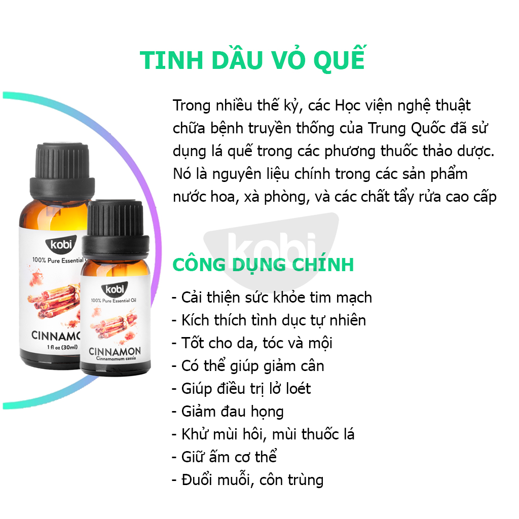 Tinh Dầu Quế Nhập Khẩu Kobi Dùng Để Lau Sàn Nhà, Giúp Khử Mùi, Xoa Bóp, Giảm Mỡ Bụng (10ml)