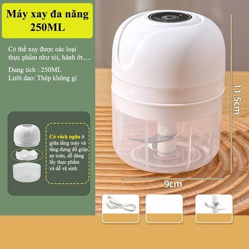 Máy Xay Mini Tỏi Ớt Cầm Tay 250ml Sử Dụng Cổng Sạc USB Siêu Tiện Lợi Tích Điện