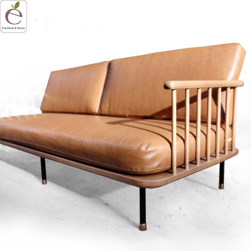 Sofa Văng Kalma - Sofa gỗ dạng nan tự nhiên, bọc vải, nỉ, da, màu tùy chọn. Hàng gia công tỉ mỉ.