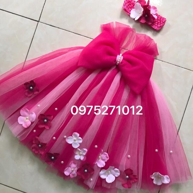 Đầm tutu cho bé ️FREESHIP️ Đầm tutu hồng sen pha hồng phấn 1-1 nơ hs