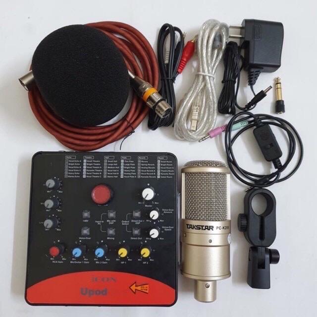 Combo mic thu âm Livstream Karaoke Icon Upod Pro và Mic PC K200 chân dây mic