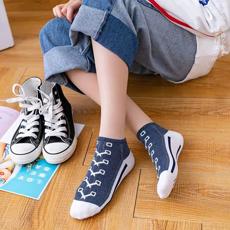 2021 Mới Nam Cotton Thuyền Tất Thời Trang Ngộ Nghĩnh Giày Vớ Thể Thao Đại Học Phong Cách Cặp Đôi Vớ Vải Nữ Thuyền Vớ Khỏa Thân Tất Color: Gray