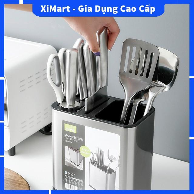 Giá cắm dao đũa thìa Inox 304 cao cấp - Kệ để dao thìa hình vuông đứng tiện lợi
