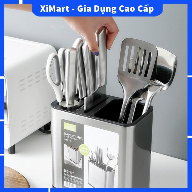 Giá cắm dao đũa thìa Inox 304 cao cấp - Kệ để dao thìa hình vuông đứng tiện lợi