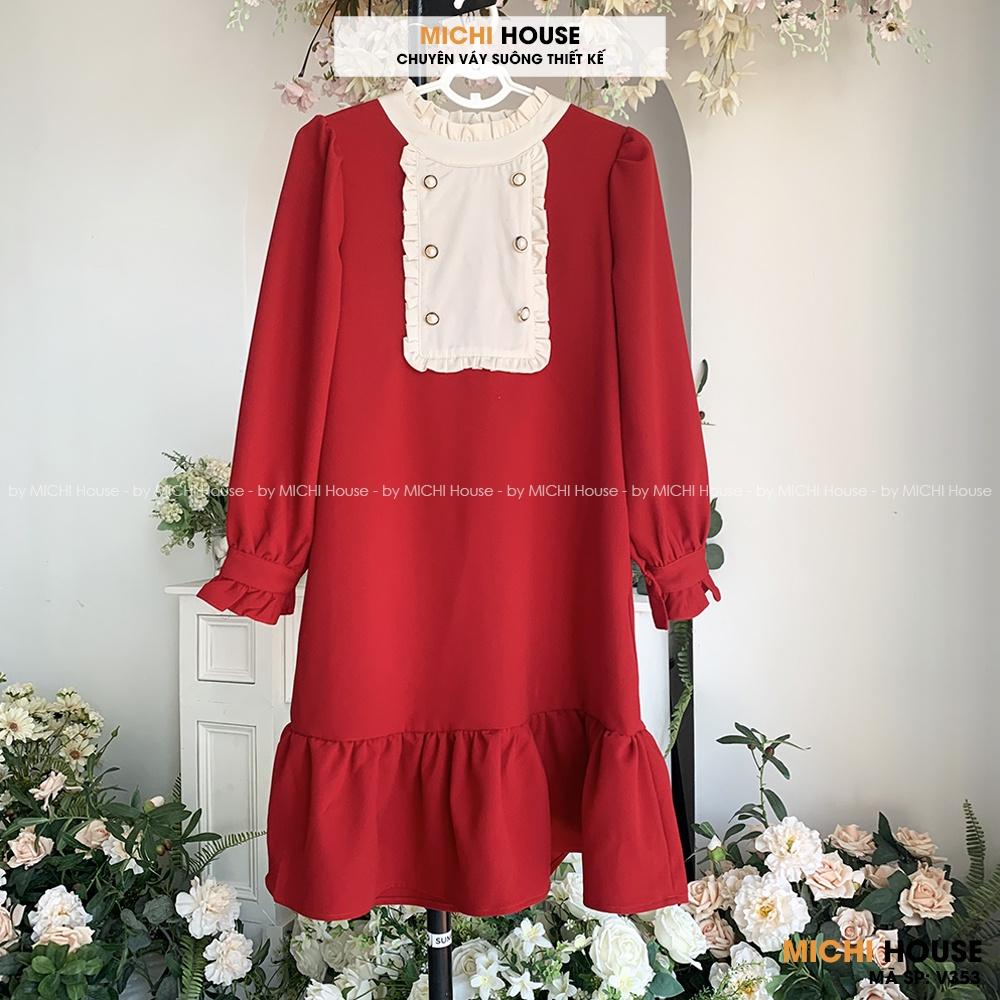 Đầm Suông Đỏ Ngực Bèo Cổ Tròn Nhúm MICHI House V353 Váy Xuông Thiết Kế