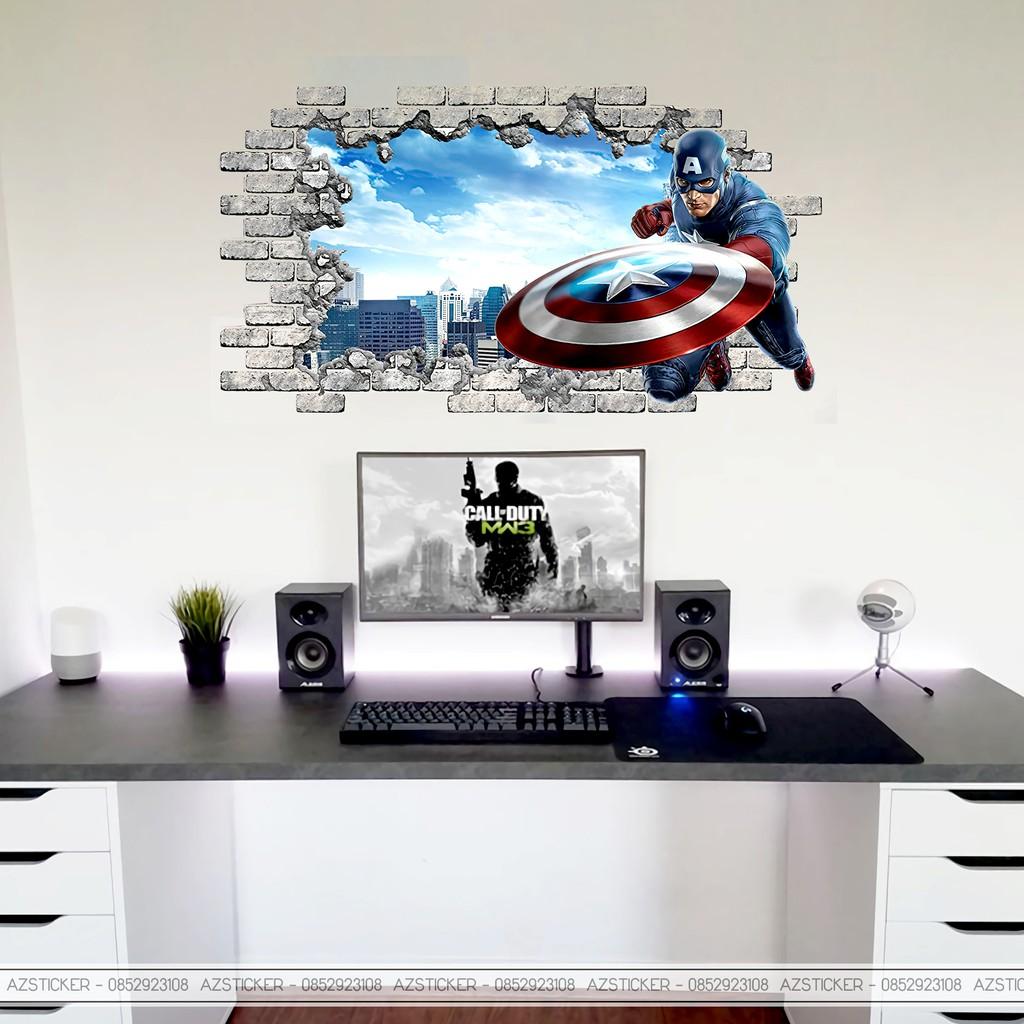 Hình Dán 3D Decor Nhà Cửa, Quán Cắt Tóc , Tiệm Cà Phê | Hình Dán 3D  Captain America
