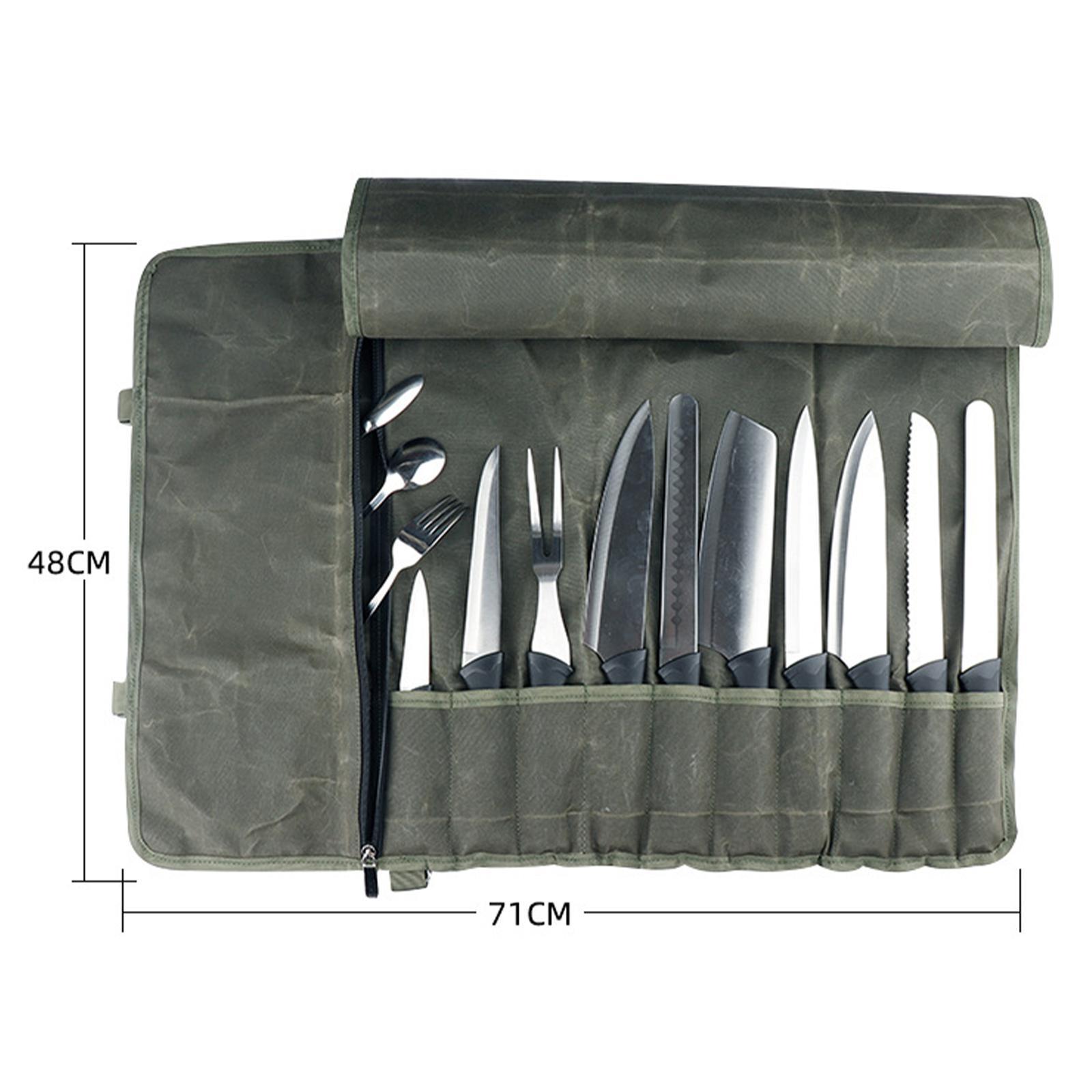 Knife Roll Bag with Shoulder Strap Knife Cutlery Carrier Carry Case for BBQ
