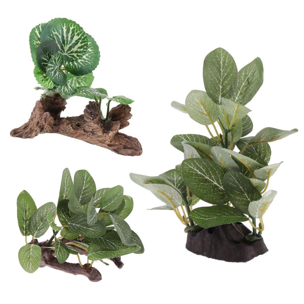 Reptile Resin Artificial Plant, Terrarium Grass Flexible Pet Habitat Decor for Crested Gecko Lizard Spider Scorpion Snake Other Small Animals