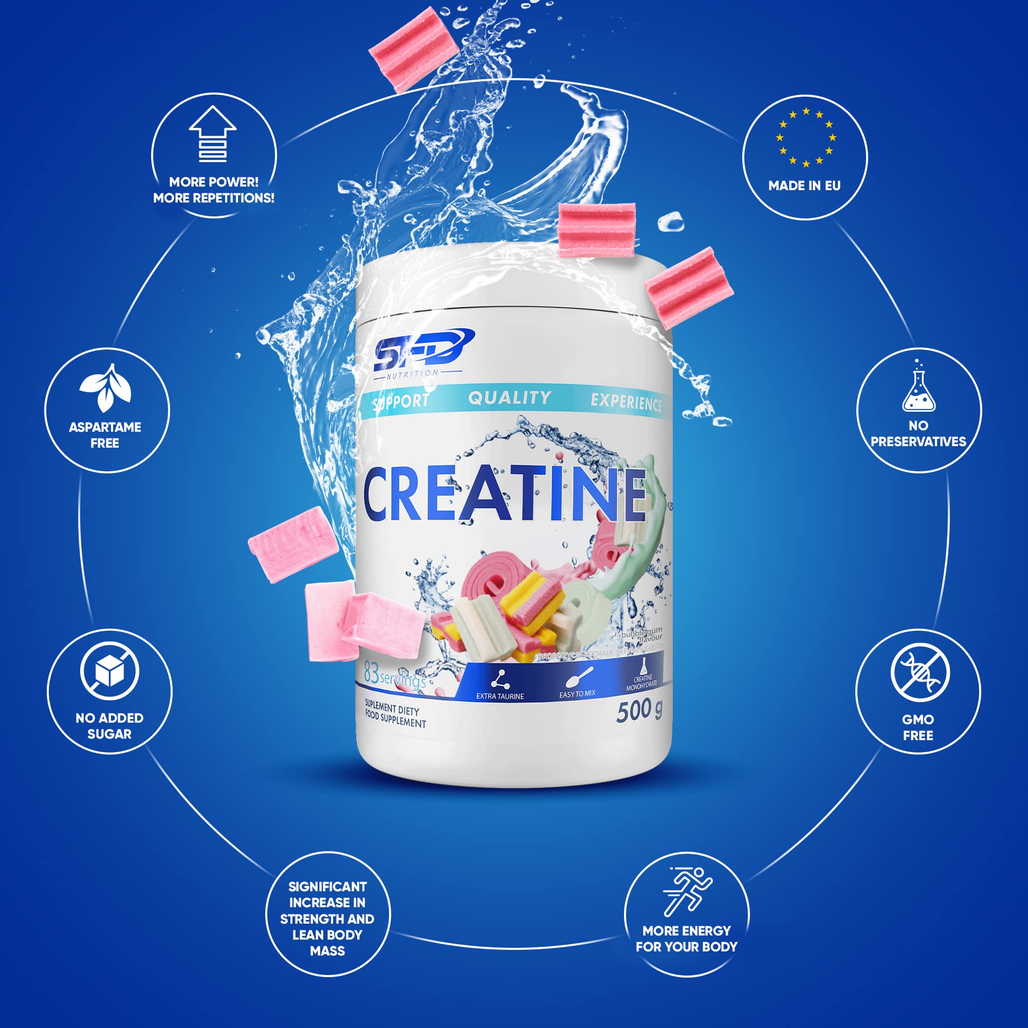 Bột SFD Nutrition Creatine Monohydrate (500g) + Taurine, Tăng Sức Mạnh &amp; Hiệu Suất Tập Luyện | Nhập Khẩu Ba Lan