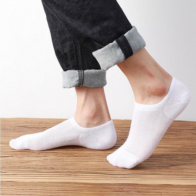 Vớ Cotton Cổ Thuyền Siêu Mỏng Thoáng Khí Chống Trượt Màu Sắc Đơn Giản Cho Nam