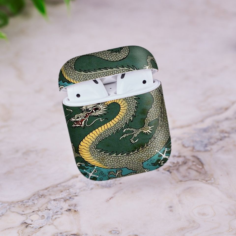 Miếng dán skin chống bẩn cho tai nghe AirPods in hình Rồng Dragon - dra034 (bản không dây 1 và 2)