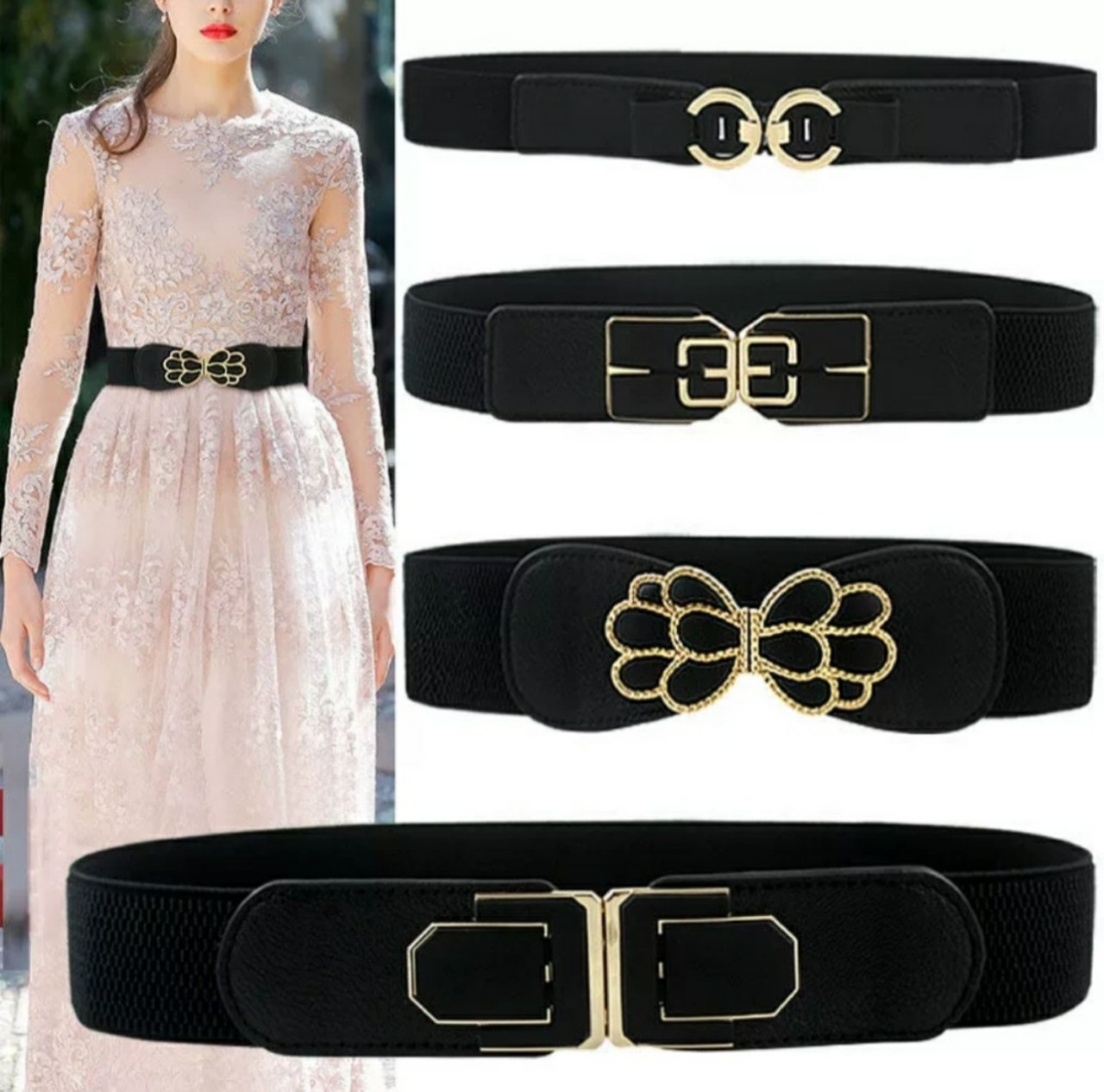 Thắt lưng dây nịt nữ mang đầm bản màu đen đẹp sang trọng thời trang Hàn Quốc dona21101104