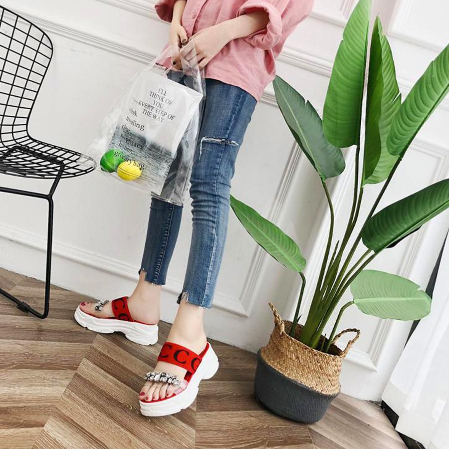 Dép quai ngang nữ đế cao đính đá