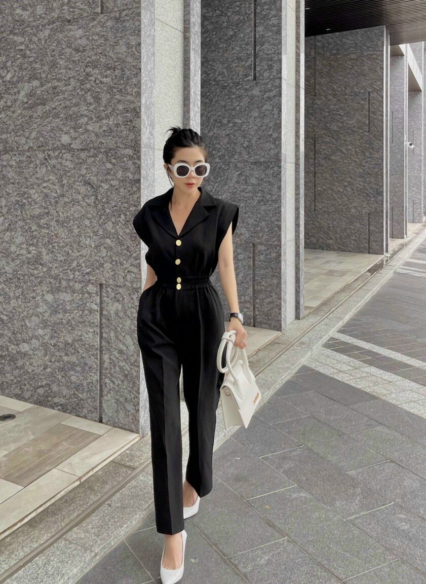 JUMPT CỔ VEST NÚT BỌC EO THUN THANH LỊCH