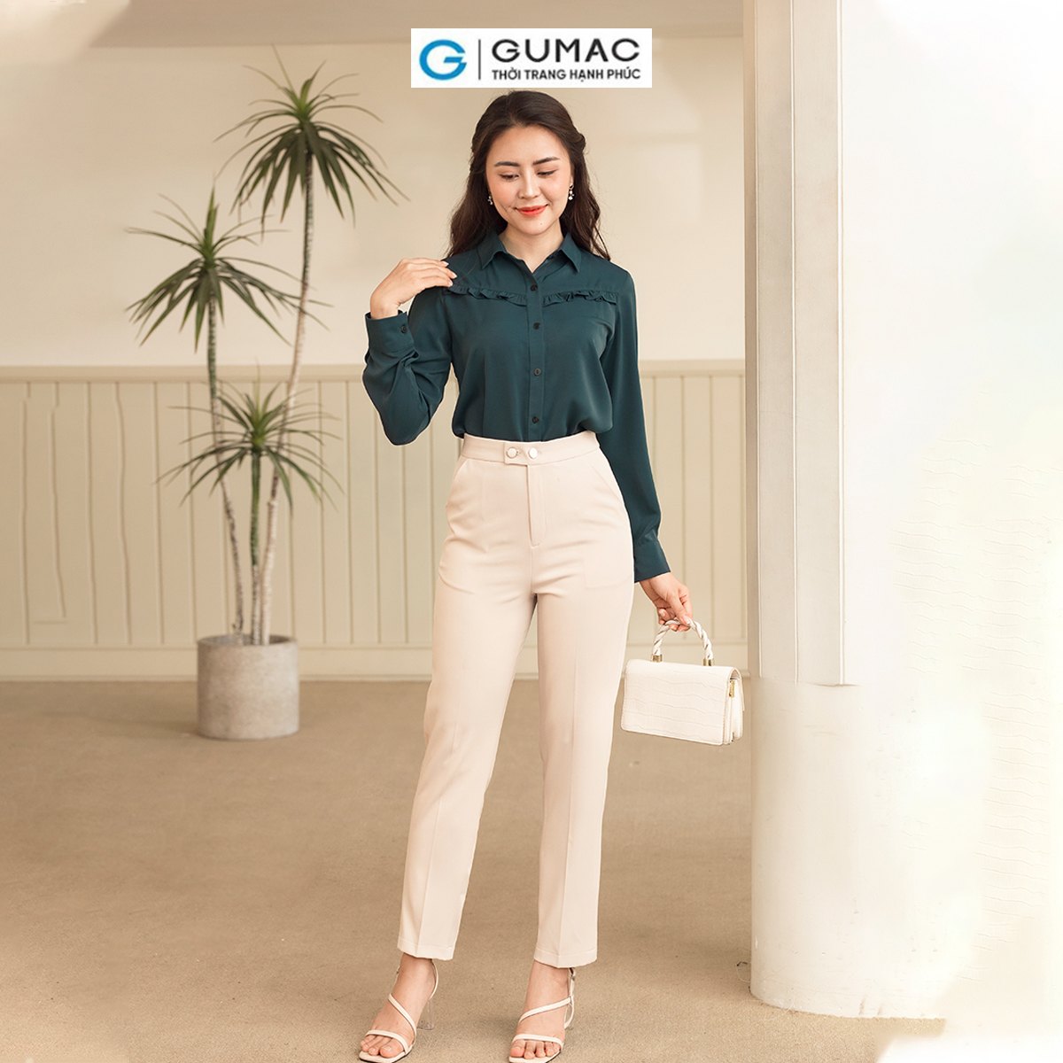 Quần tây nữ ống đứng quai dê 2 nút tôn dáng thời thượng thanh lịch thời trang GUMAC QD06059