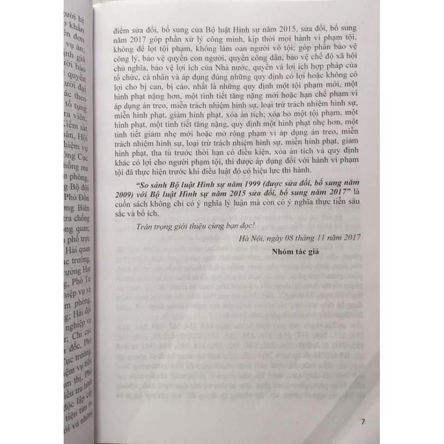 So sánh đối chiếu bộ luật hình sự năm 1999 sửa đổi bổ sung 2009 và Bộ luật hình sự 2015 sửa đổi bổ sung 2017
