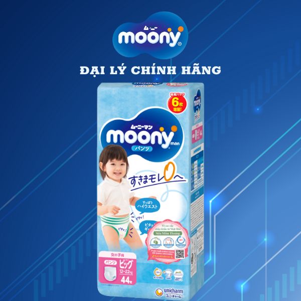 Hình ảnh [CỘNG 6 MIẾNG] Tã quần Moony cao cấp XL38+6 (Girl) - Nhập khẩu từ Nhật Bản