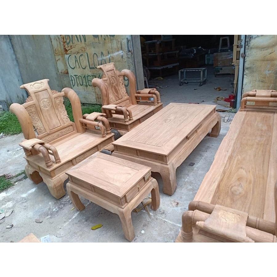 bộ bàn ghế phòng khách tần thủy hoàng gỗ gõ tay 12 hàng 6 món