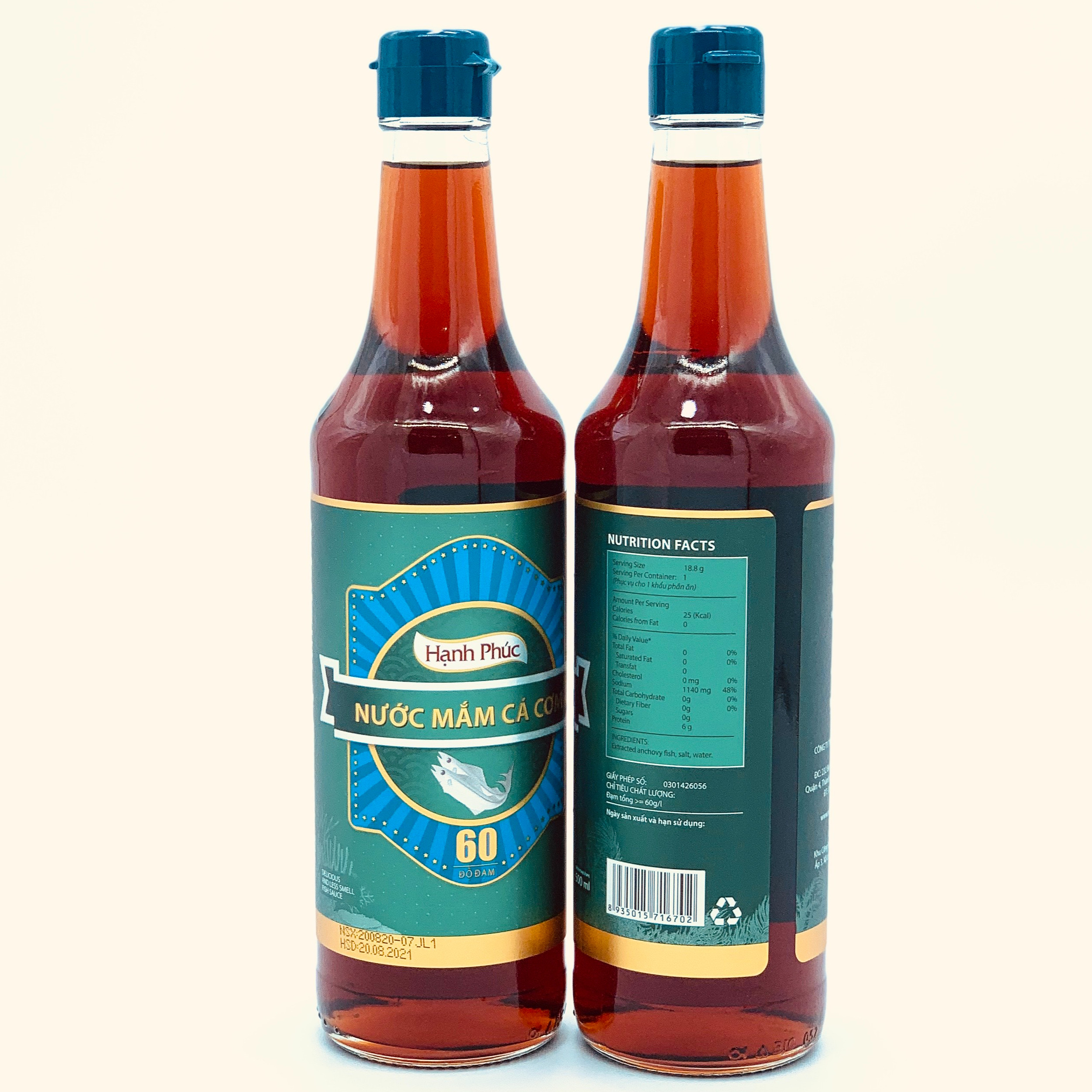 Combo 2 Chai Nước Mắm Hạnh Phúc 60 độ đạm chai 500ml