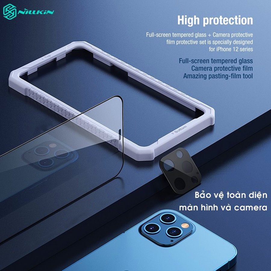 Combo kính cường lực thương hiệu Nillkin và kính camera HD 2in1 cho Iphone 12/12 Pro (6.1) - 12 Pro Max (6.7) - Hàng Chính Hãng