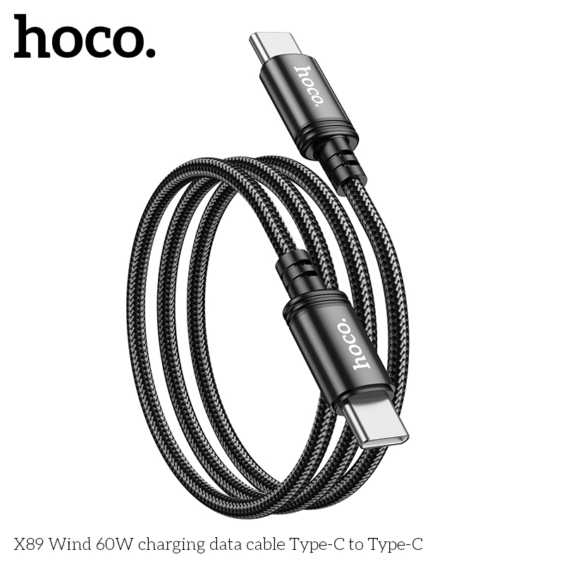 Dây cáp sạc nhanh Hoco X89 Type-C to Type-C PD60W truyền dữ liệu, dây bọc dù chống đứt 1M hàng chính hãng Hoco Mall