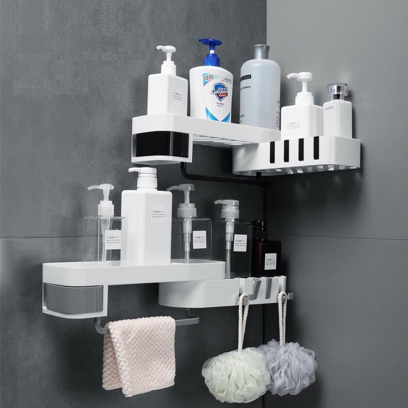 Giá đỡ để đồ nhà tắm dán tường cao cấp xoay góc giá treo tường bằng nhựa