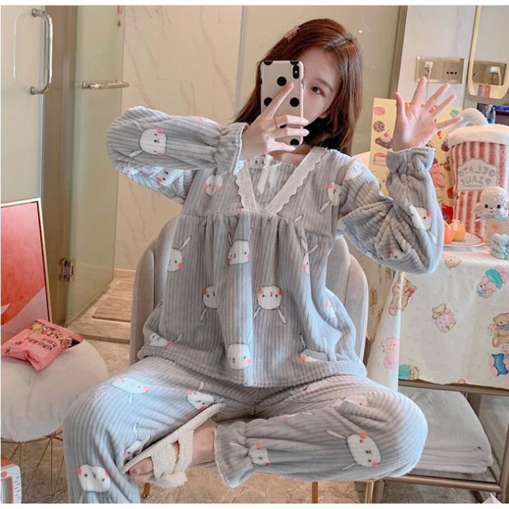 Đồ Ngủ Tay Dài Thu Đông- Đồ Bộ Pijama Chất Liệu Nhung Tăm Cho Nữ Hàng Cao Cấp Xuất Hàn MSP446