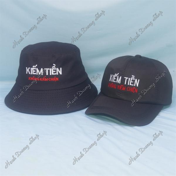 Set Nón Cặp Bucket &amp; Cap Kiếm Tiền Không Kiếm Chiện (TKC01); (KKT01) - Đen