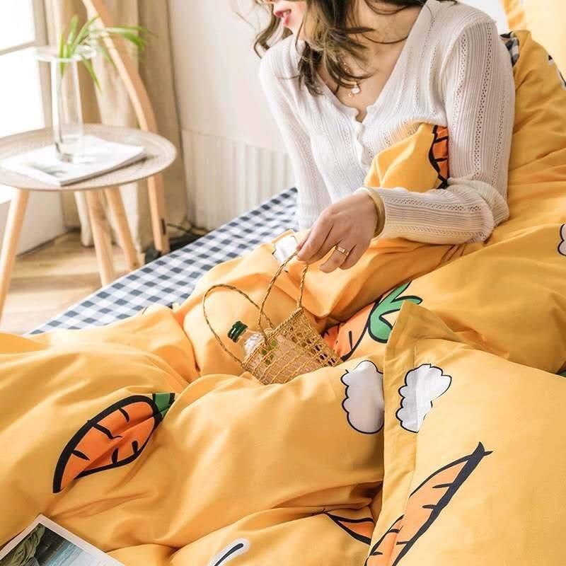 Bộ Chăn Ga Gối Cotton Poly Nhập Khẩu Cà Rốt Life Ga Kẻ Đủ size Miễn Phí Bo Chun