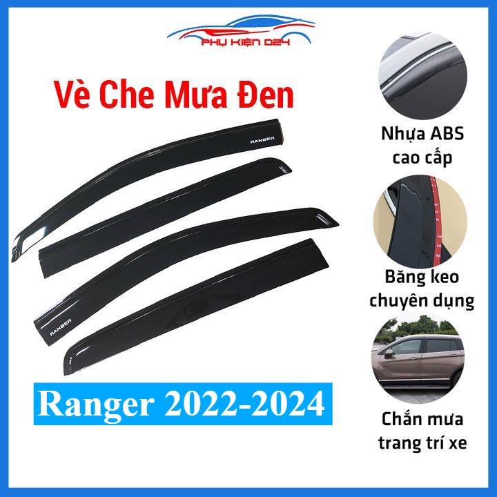 Vè che mưa ô tô Ford Ranger 2022-2023-2024 Vè Đen Thái, nhựa ABS cao cấp chắn mưa, cản bụi, trang trí xe hơi