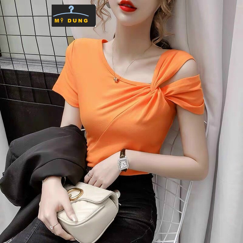 ÁO THUN CỔ TRÒN, XOẮN VAI CÁCH ĐIỆU-GAM MÀU NGỌT NGÀO- DỄ PHỐI ĐỒ